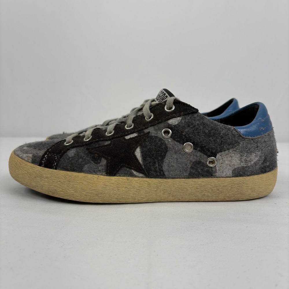 Golden Goose Superstar Gray Camo Felt Low Top Sneakers Womens Size 40